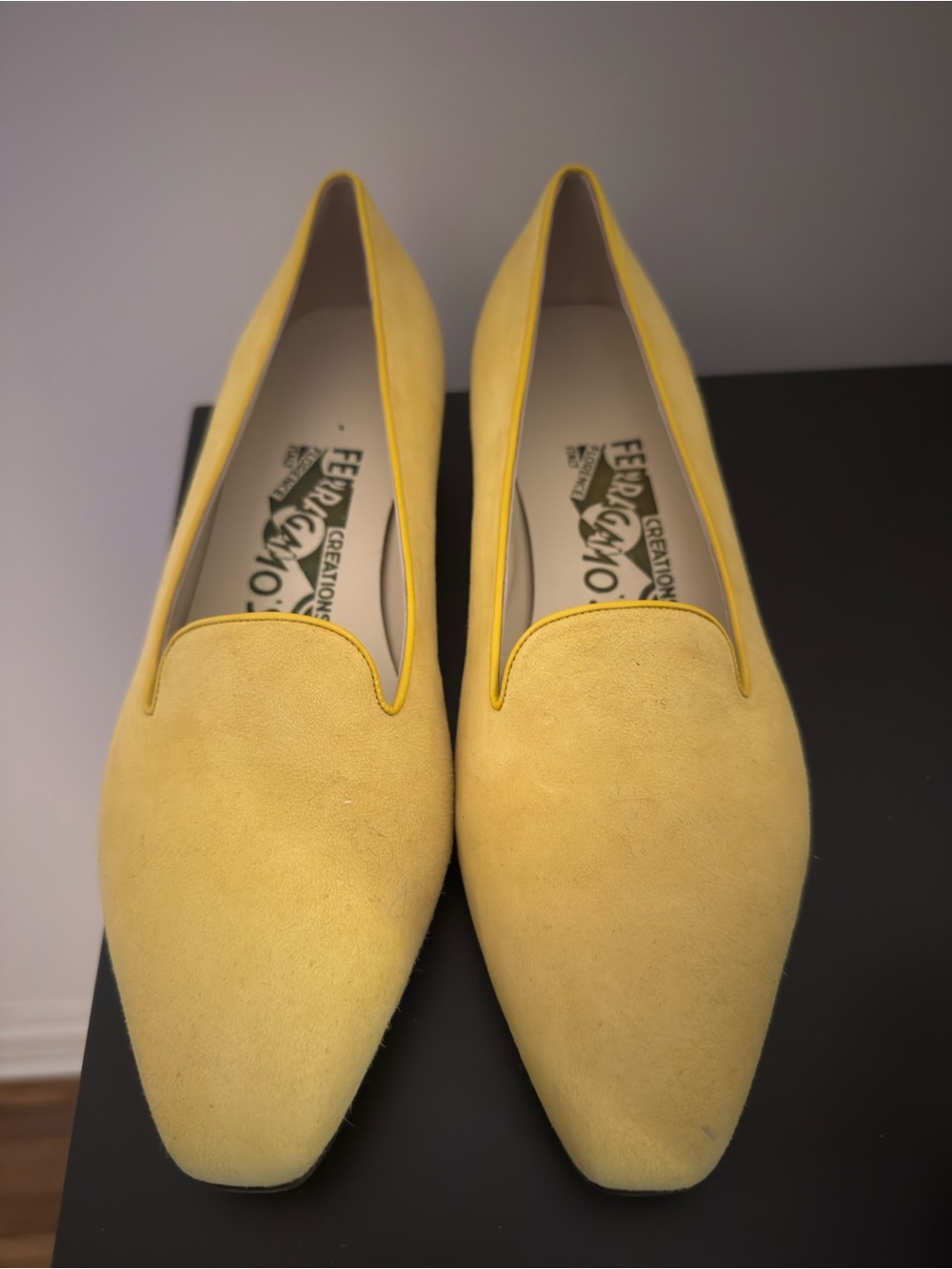 Limited Edition Ferragamo Yellow Suede Loafers Size 6.5
